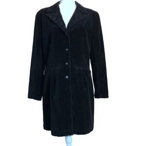 Vintage Harley Davidson Black Velvet Embroidered Mid Length Coat Medium